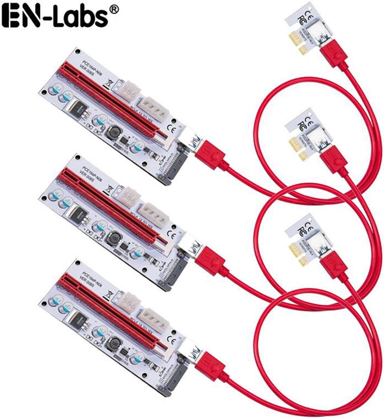 3-Packs GPU Riser PCI-E Express 1x to 16x  Mining Riser Card Cable,60cm USB 3.0 Cable,PCI Express X1 to X16 GPU Ethereum ETH Mining Card 4 Solid Capacitors LED Indicator Power by SATA,Molex, 6pin PCIe