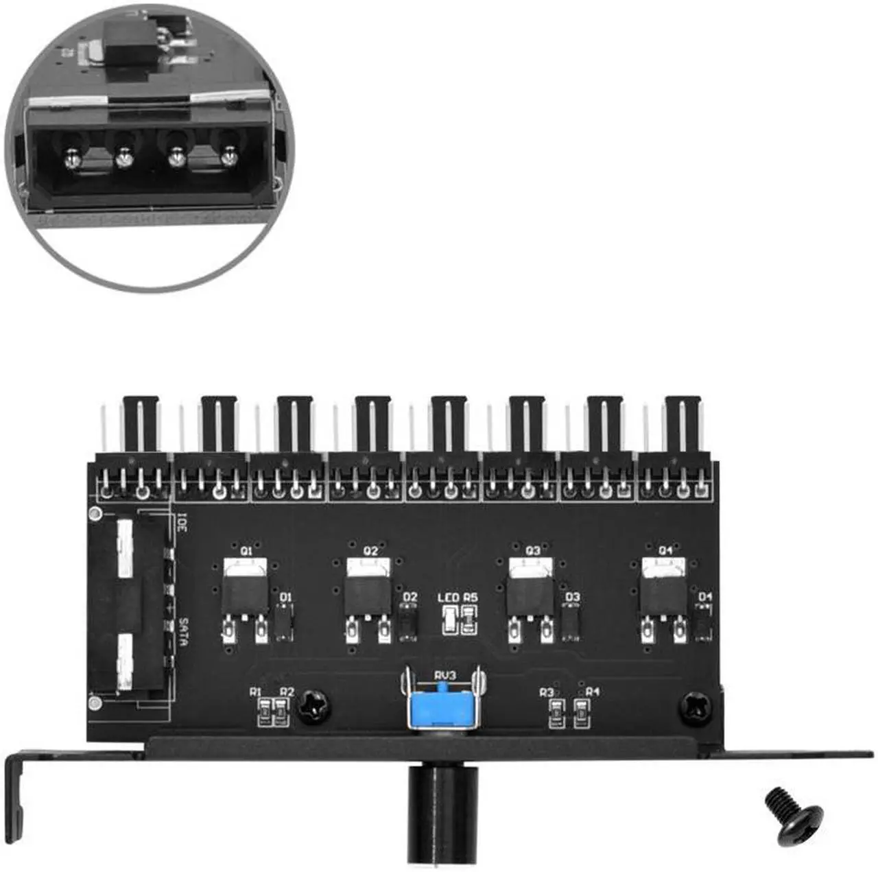 Alt view image 2 of 6 - Enlabs PCIFANCO4D 8 Channel 3-pin CPU / Case Fan speed Controller w/ OFF Switch,8 Way 12V/1.5A Max. 3pin Fan RPM Speed Reduce Regulator w/ PCI Slot Cover - Power by  Molex