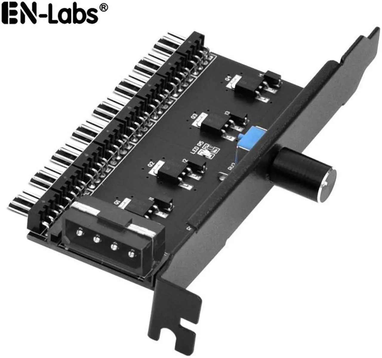 Main image of Enlabs PCIFANCO4D 8 Channel 3-pin CPU / Case Fan speed Controller w/ OFF Switch,8 Way 12V/1.5A Max. 3pin Fan RPM Speed Reduce Regulator w/ PCI Slot Cover - Power by  Molex