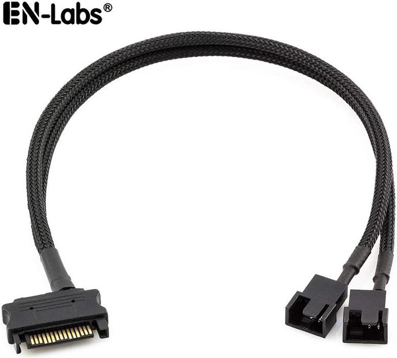 EN-Labs SATA to 3 Pin 4 Pin Fan Sleeved Power Splitter Cable Adapter,15Pin SATA to 2 x TX3 / TX4 (PWM) 12V PC Case Fan Cooler Y Splitter Power Extension Cord - 10 Inch,Black