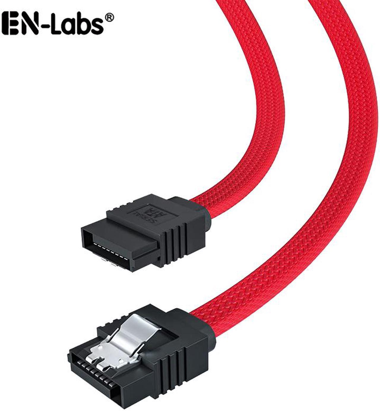 EN-Labs SATA 3.0 Cable,Sleeved SATA III Straight HDD SDD Data Cable,Nylon Braided Cable with Locking Latch for SATA HDD, SSD, CD Driver, CD Writer - 18 inches,Red