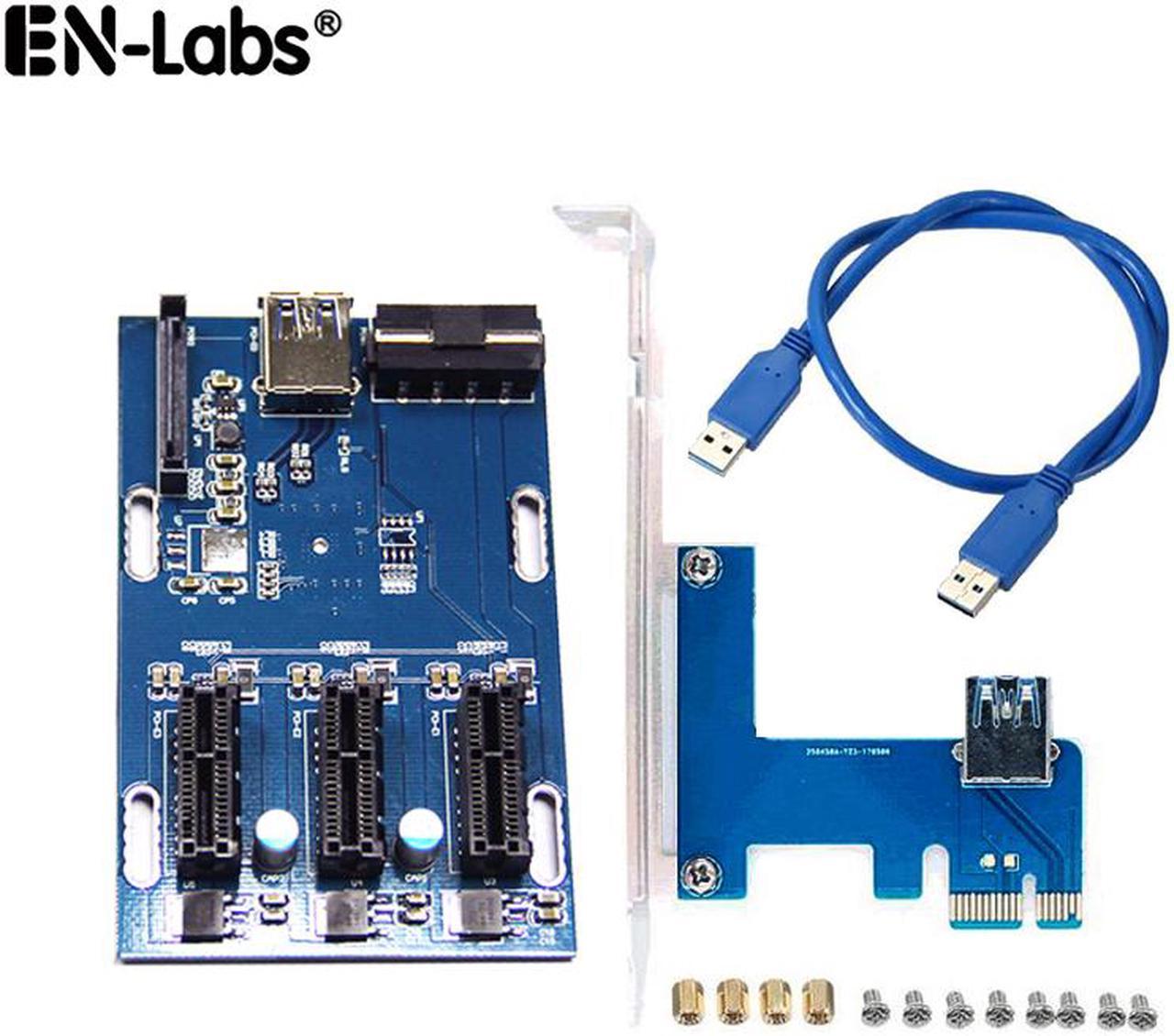 PCIe x1 to 3 x1 Slot PCI-e Express Switch Multiplier Hub GPU Riser Card Adapter w/USB 3.0 Cable,PCIe 1x to 3 Ports Splitter Power by SATA & Molex for Video Card Mining