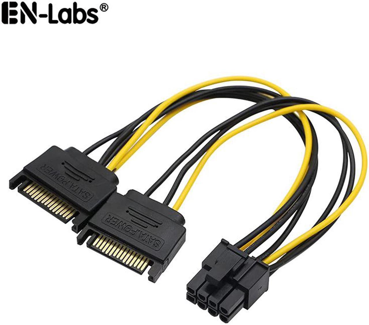 SATA to GPU 8 Pin Power Adapter Cable - 2 x SATA 15pin to PCIe 8pin PCI-e Video Card Internal Power Adapter Converter - Dual SATA to Graphics Card 8pin (6+2) Cord - 8 Inches