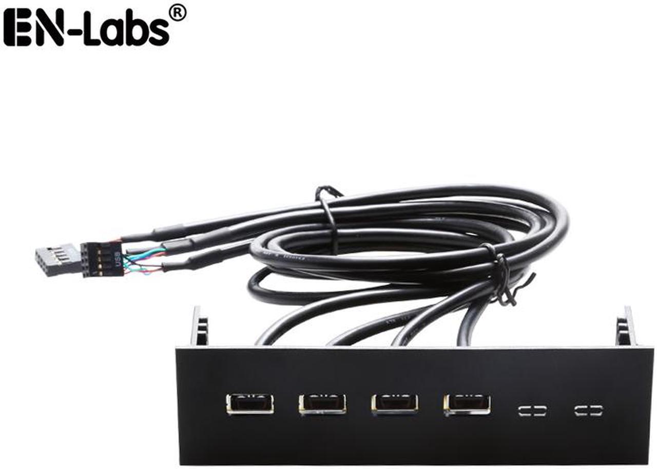 EnLabs FP525U24PL PC computer 5.25 inch 4 Ports USB 2.0 front panel USB Port Hub Splitter 60CM Dual 2 x USB 2.0 Type A Female to 9pin Cables -Black Plastic