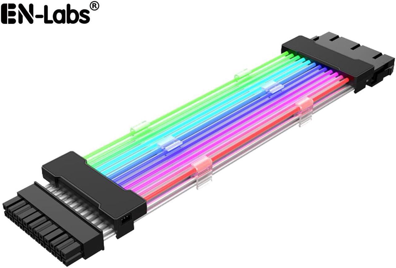 EN-Labs Motherboard ATX 24 Pins Addressable RGB Power Extension Cable -5V/3Pin ARGB Sync PSU 24-Pin Internal Power Extension Cord -9.84 Inches