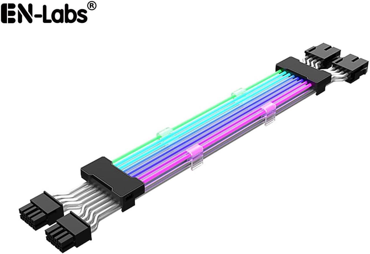 EN-Labs Dual PCIe 8 Pins Addressable RGB Power Extension Cables -5V/3Pin ARGB Sync GPU 2x 8-Pin Internal Power Extension Cords - 1FT