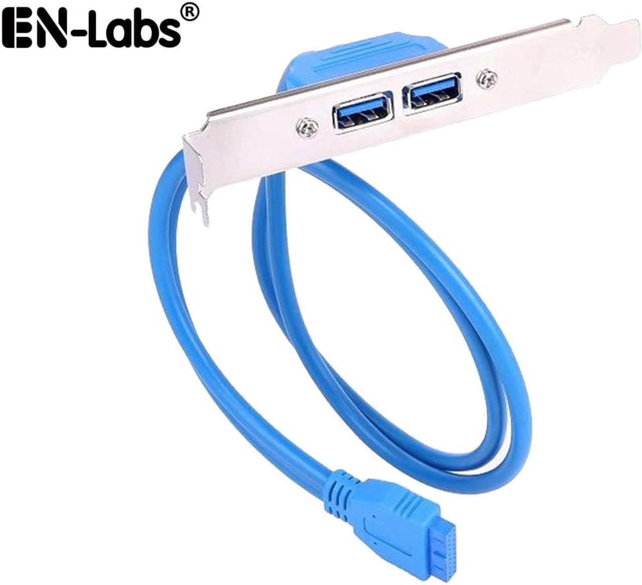 Enlabs USB 3.0 Motherboard 20-Pin Header to 2x USB 3.0 A Female Adapter Cable w/ Full Profile PCI Slot Bracket ,2 Ports USB 3.0 Back Panel Expansion Bracket to 20Pin - Blue,1.64ft