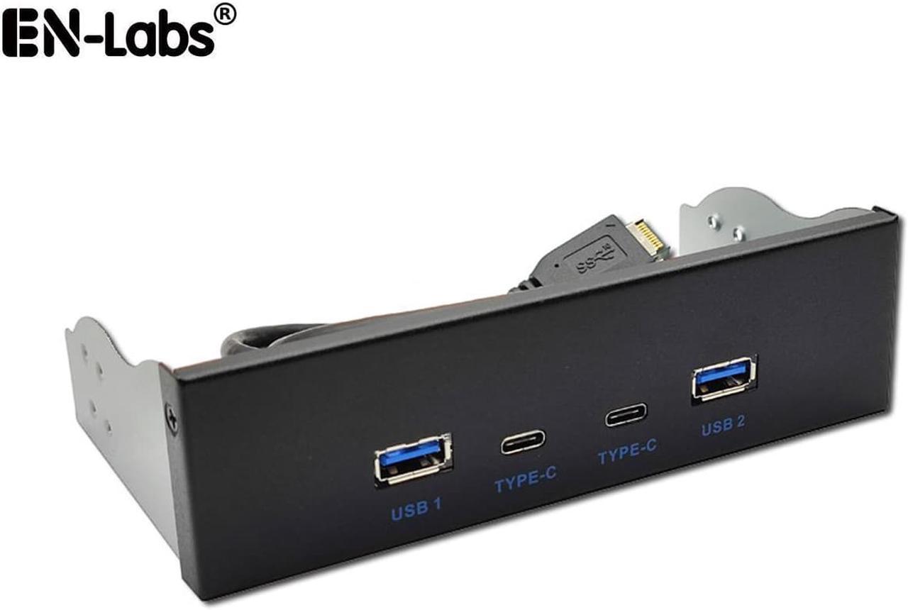 USB 3.2 10Gbps USB Front Panel Hub 5.25 inch Bay 2x Type-C and 2x USB-A 4 Ports USB Computer Case Expansion Adapter,USB 3.2 Motherboard Header 20Pin Key-A Type-E to 4 USB Splitter Adapter -2.6FT Cable