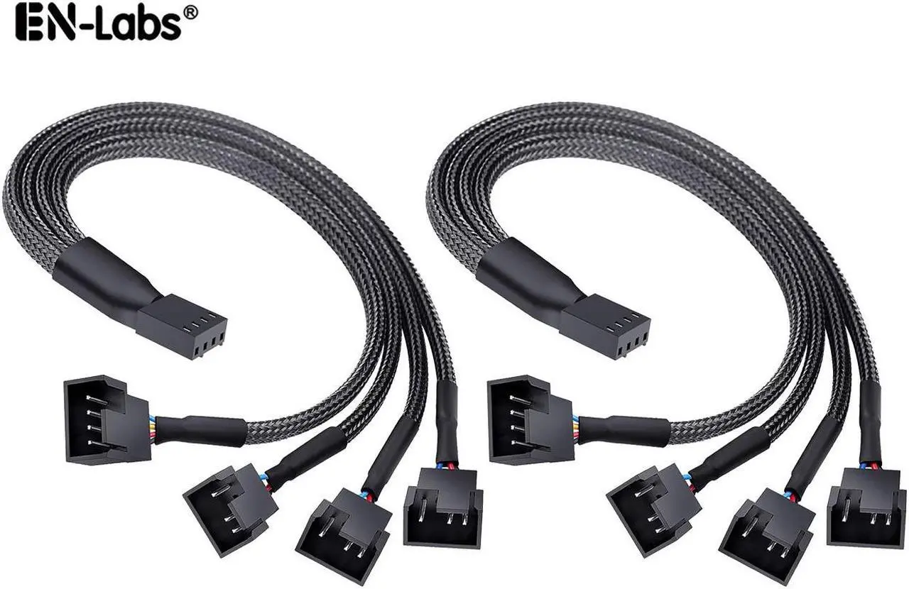 Main image of 2 Pack 4-Pin PWM Fan Splitter Cable ,Sleeved Motherboard CPU Cooler 4Pin Header 1 to 4 Y Splitter Hub Internal Power Extension Adapter Case Fan 1x4 Converter - 10 inches,2-Pack