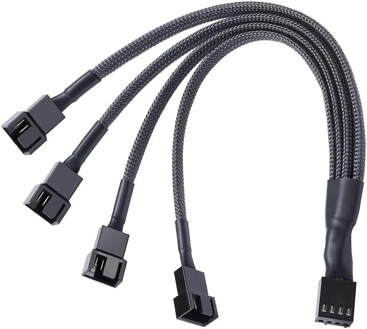 Alt view image 3 of 7 - 2 Pack 4-Pin PWM Fan Splitter Cable ,Sleeved Motherboard CPU Cooler 4Pin Header 1 to 4 Y Splitter Hub Internal Power Extension Adapter Case Fan 1x4 Converter - 10 inches,2-Pack