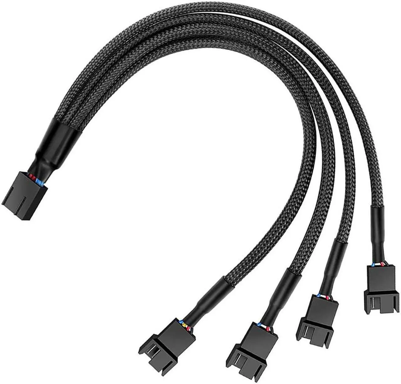 Alt view image 4 of 7 - 2 Pack 4-Pin PWM Fan Splitter Cable ,Sleeved Motherboard CPU Cooler 4Pin Header 1 to 4 Y Splitter Hub Internal Power Extension Adapter Case Fan 1x4 Converter - 10 inches,2-Pack