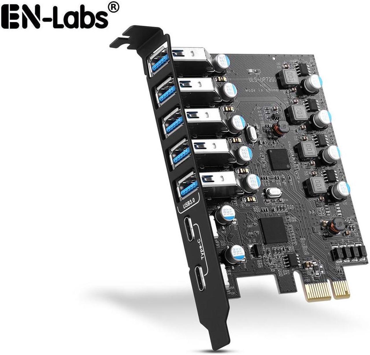 PCI-E to USB 3.0 7-Ports(2X USB-C - 5X USB-A) Expansion Card,PCI Express x1 to USB Type-C 5Gbps Add On Card Hub Converter for Desktop w/ Full-Profile Slot Cover,Support Windows10/8,MAC OS 10.8.2 Above