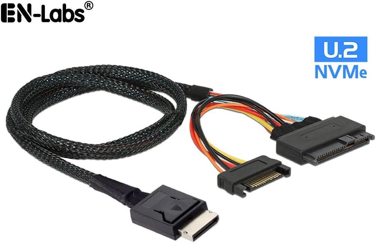 PCIE Gen 4 Oculink SFF-8611 4I to to U.2 U.3 SFF-8639 NVME PCI-Express SSD Cable with SATA Power -12Gb/s SFF8611 Host to SFF8639 Device ,Sleeved Black ,1.64FT