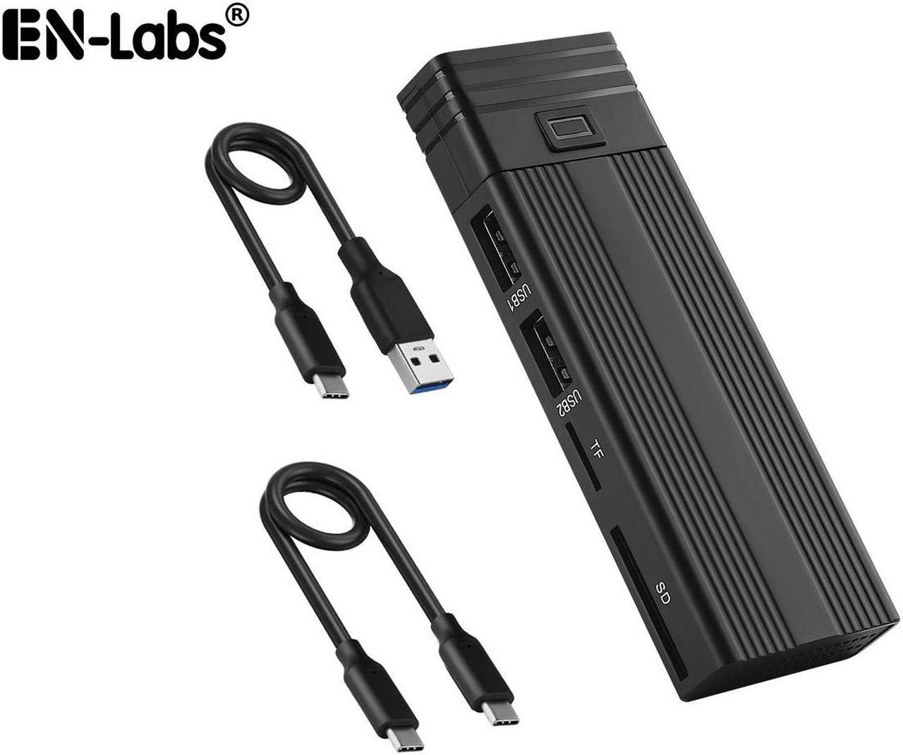 M.2 NVMe/NGFF SSD Enclosure Tool-Free, USB 3.2 Gen 2 10Gbps M Key(B+M Key) SSD HDD to Type-C Adapter, with 2 Port USB 2.0 Hub and SD/TF Card Read, Support UASP Trim for 2242/2260/2280