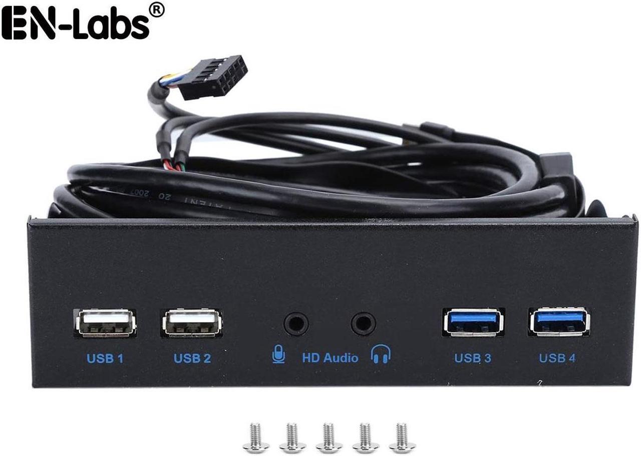 EnLabs FP525U32U22AM 5.25-Inch Front Panel 4 Ports USB Hub w/ HD Audio Output & Microphone,2 Port USB 3.0 & 2 Port USB 2.0 Hub w/ Stereo Audio Mic 5.25" CD-ROM Bay Bracket