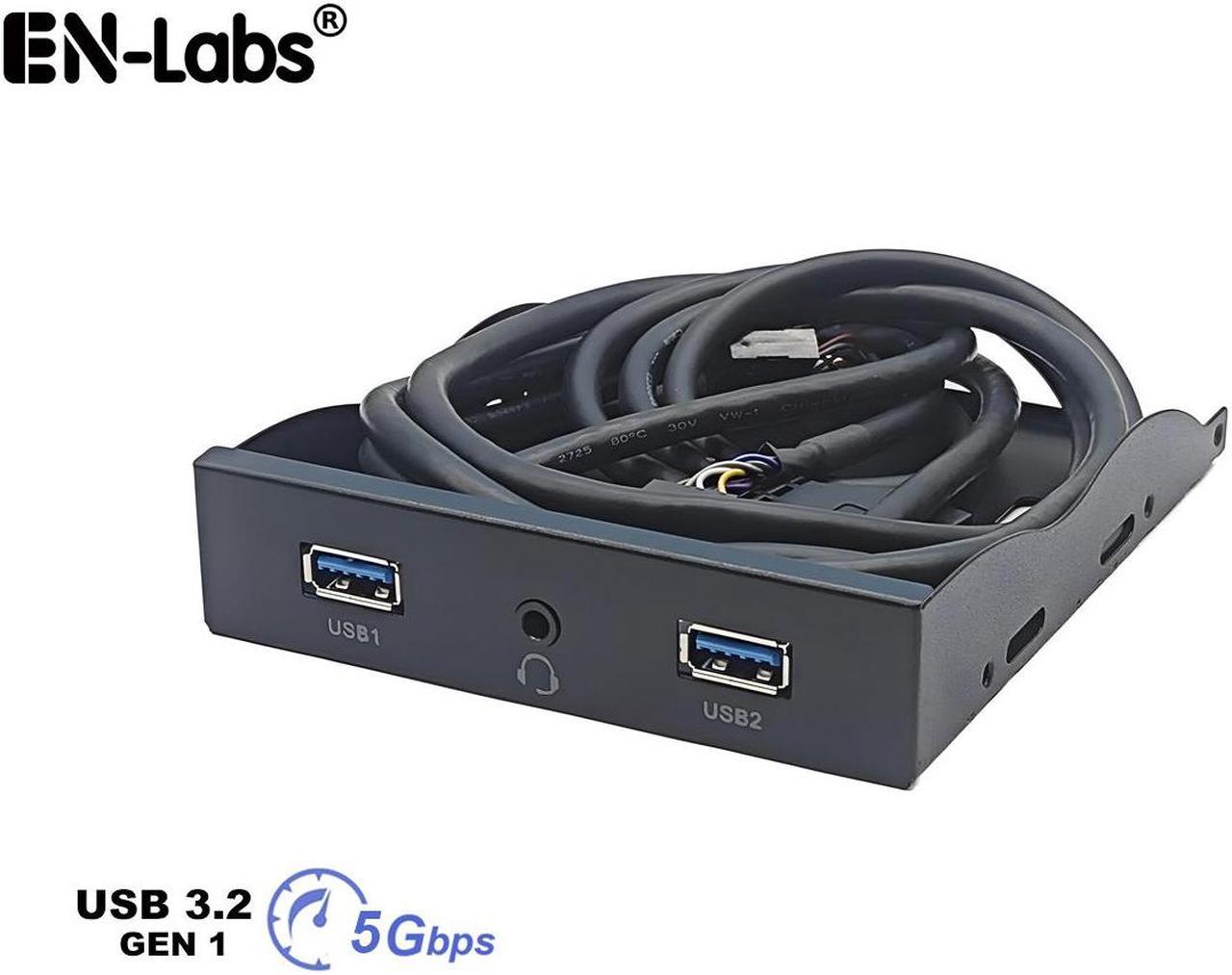 EnLabs FP35U34AP PC Case 3.5 inch front panel 2 Ports USB 3.0 USB Hub w/ HD Audio & Mic Combo Header 4Pin,Motherboard USB 19-Pin to 2 Female Adapter Cable - 2 FT