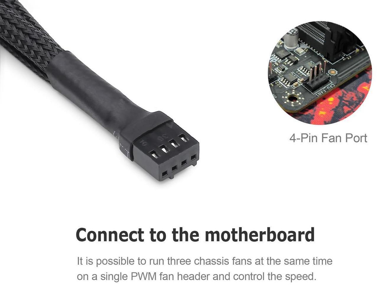 Alt view image 5 of 7 - PWM Fan 4 Pin to 3Pin/4Pin Power Splitter Cable, Motherboard CPU SYS Fan Header to 3 Ports Internal Power Hub-Sleeved Black,10 inches,