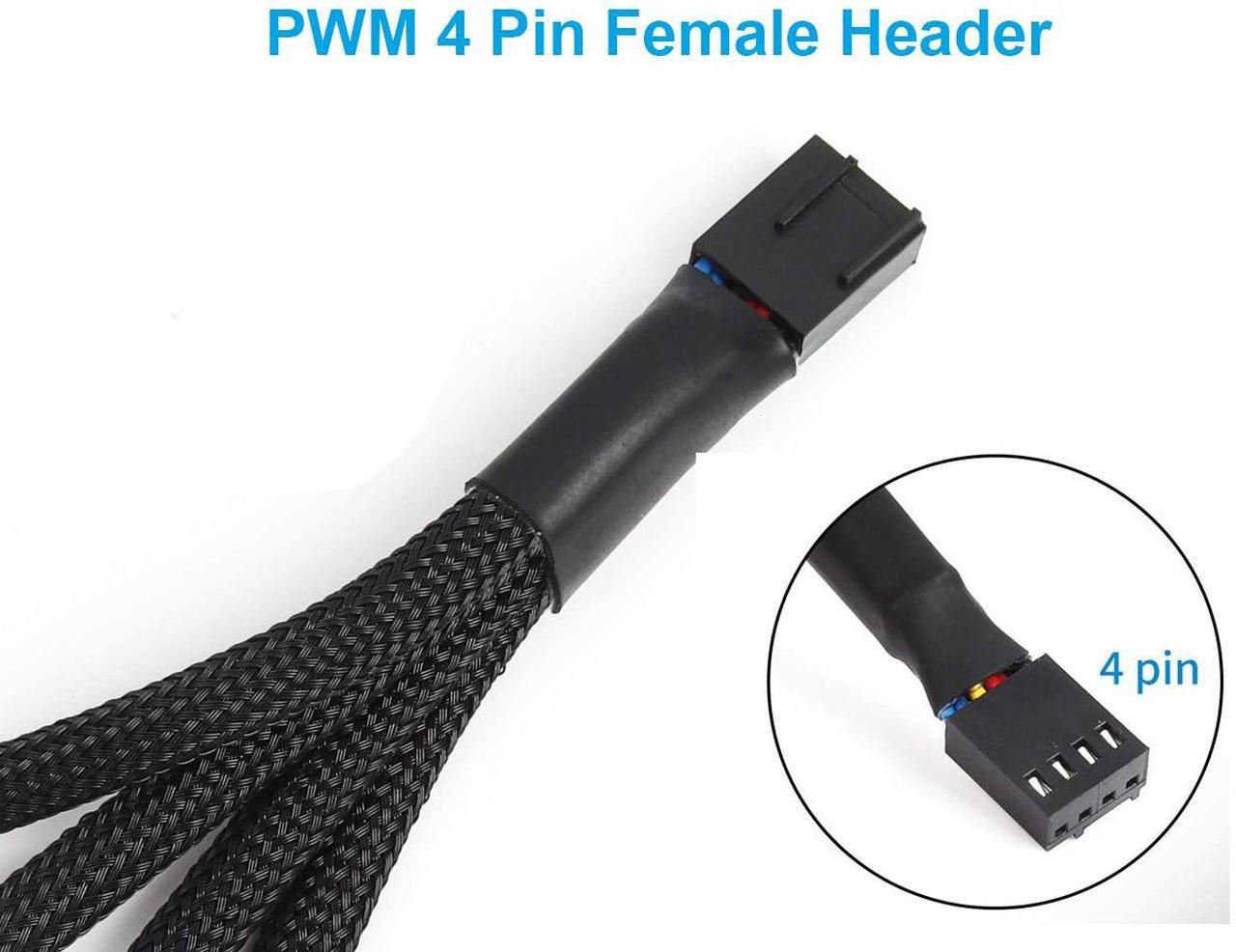 Alt view image 3 of 7 - PWM Fan 4 Pin to 3Pin/4Pin Power Splitter Cable, Motherboard CPU SYS Fan Header to 3 Ports Internal Power Hub-Sleeved Black,10 inches,