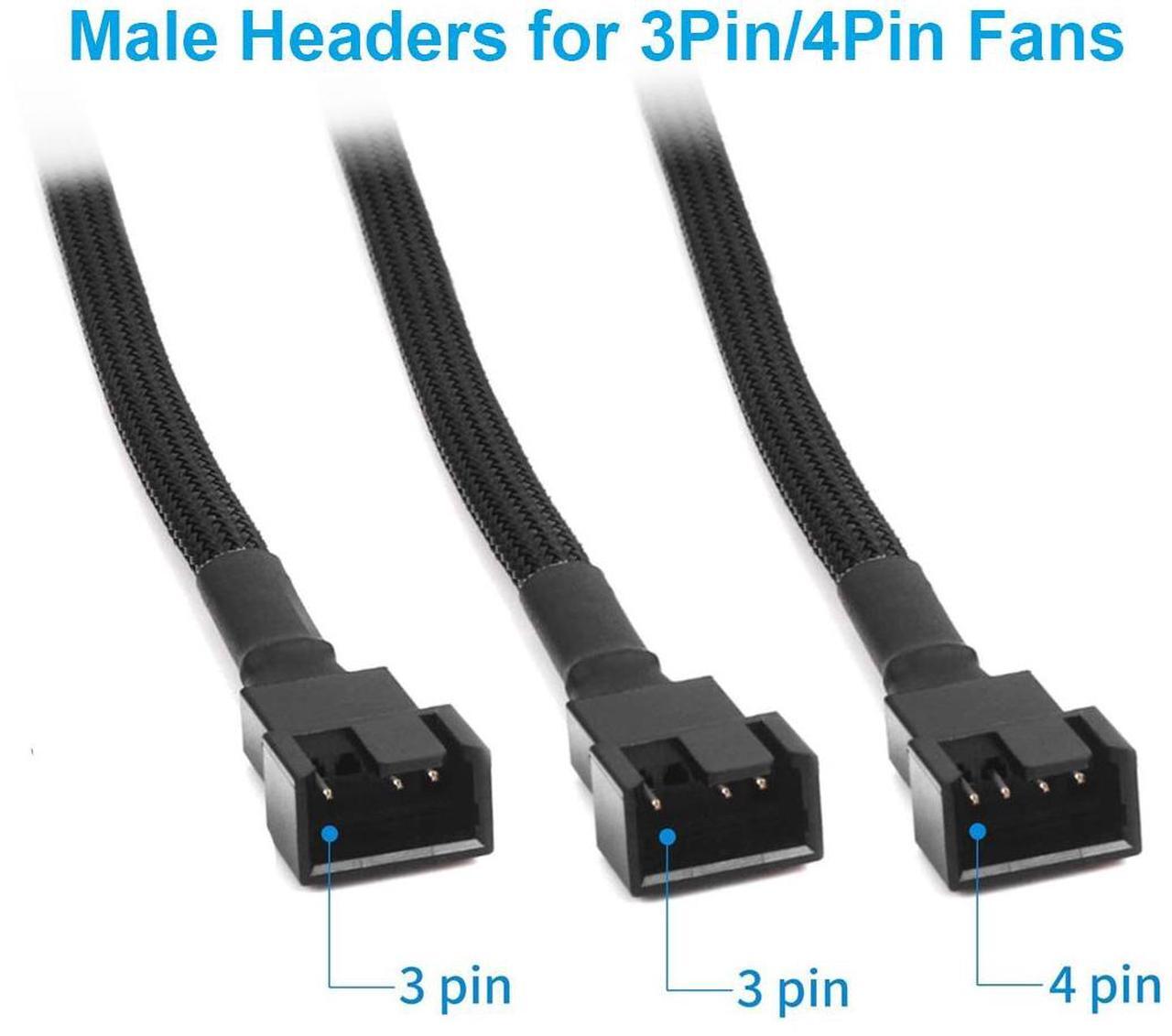 Alt view image 4 of 7 - PWM Fan 4 Pin to 3Pin/4Pin Power Splitter Cable, Motherboard CPU SYS Fan Header to 3 Ports Internal Power Hub-Sleeved Black,10 inches,
