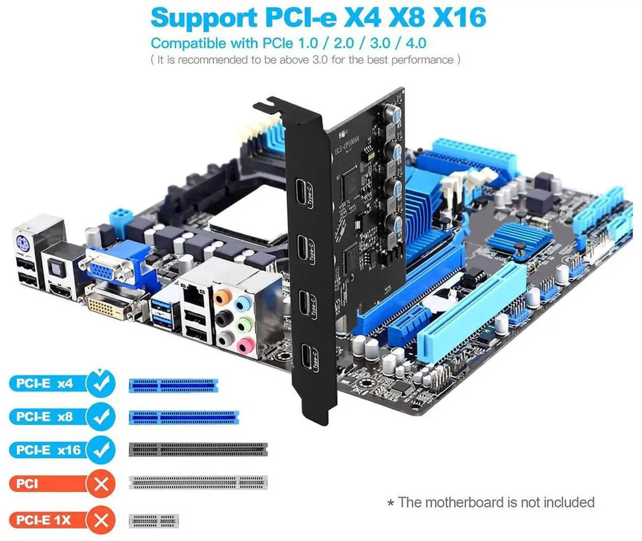 Alt view image 5 of 7 - PCIe 3.0/4.0 to 10Gbps USB 3.2 Gen2 Expansion Card,4-Ports USB Type-C  to PCI Express x4 PC Internal USB Hub for Windows 10/8/7 Linux and MAC OS 10.8.2 above with Full-Profile Slot Cover