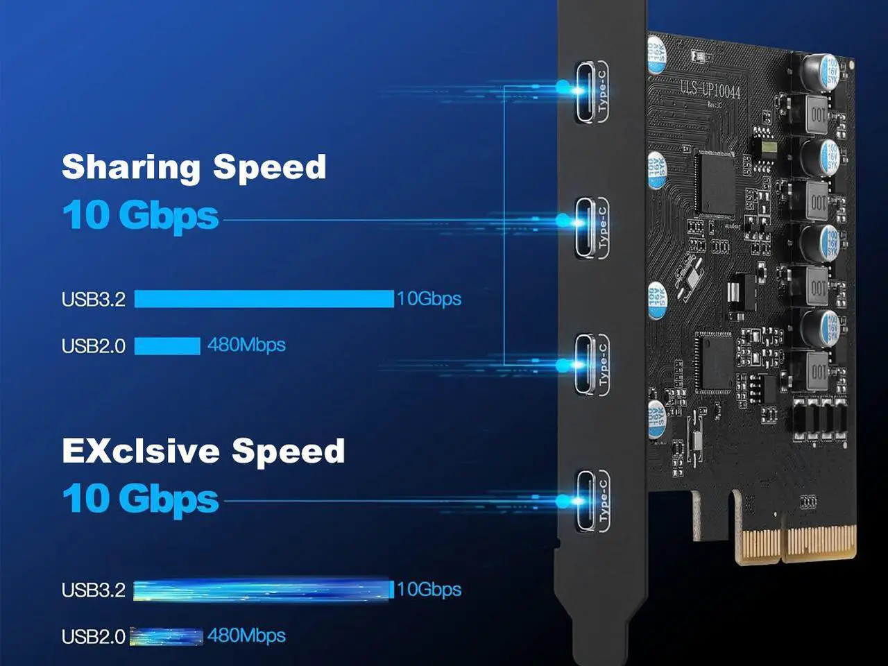 Alt view image 3 of 7 - PCIe 3.0/4.0 to 10Gbps USB 3.2 Gen2 Expansion Card,4-Ports USB Type-C  to PCI Express x4 PC Internal USB Hub for Windows 10/8/7 Linux and MAC OS 10.8.2 above with Full-Profile Slot Cover
