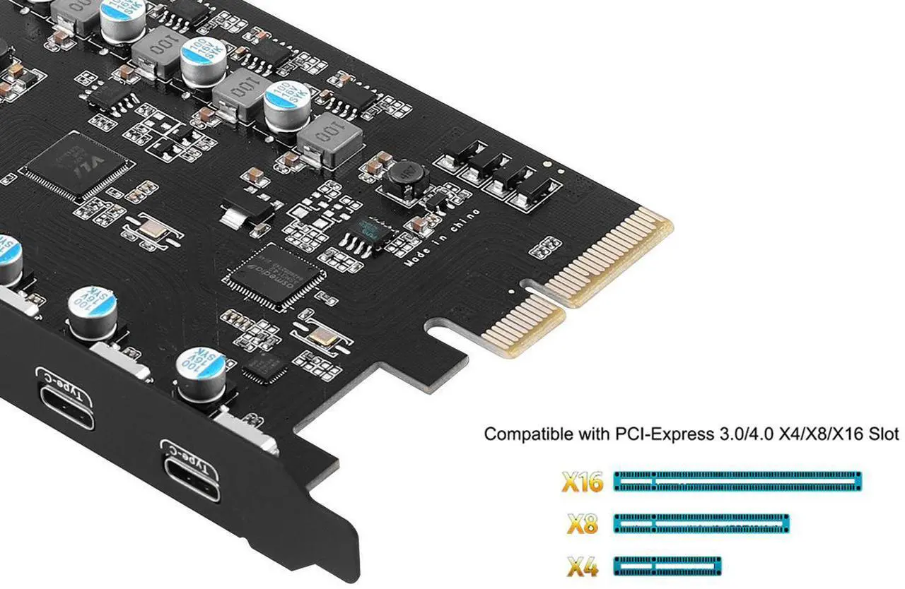 Alt view image 4 of 7 - PCIe 3.0/4.0 to 10Gbps USB 3.2 Gen2 Expansion Card,4-Ports USB Type-C  to PCI Express x4 PC Internal USB Hub for Windows 10/8/7 Linux and MAC OS 10.8.2 above with Full-Profile Slot Cover