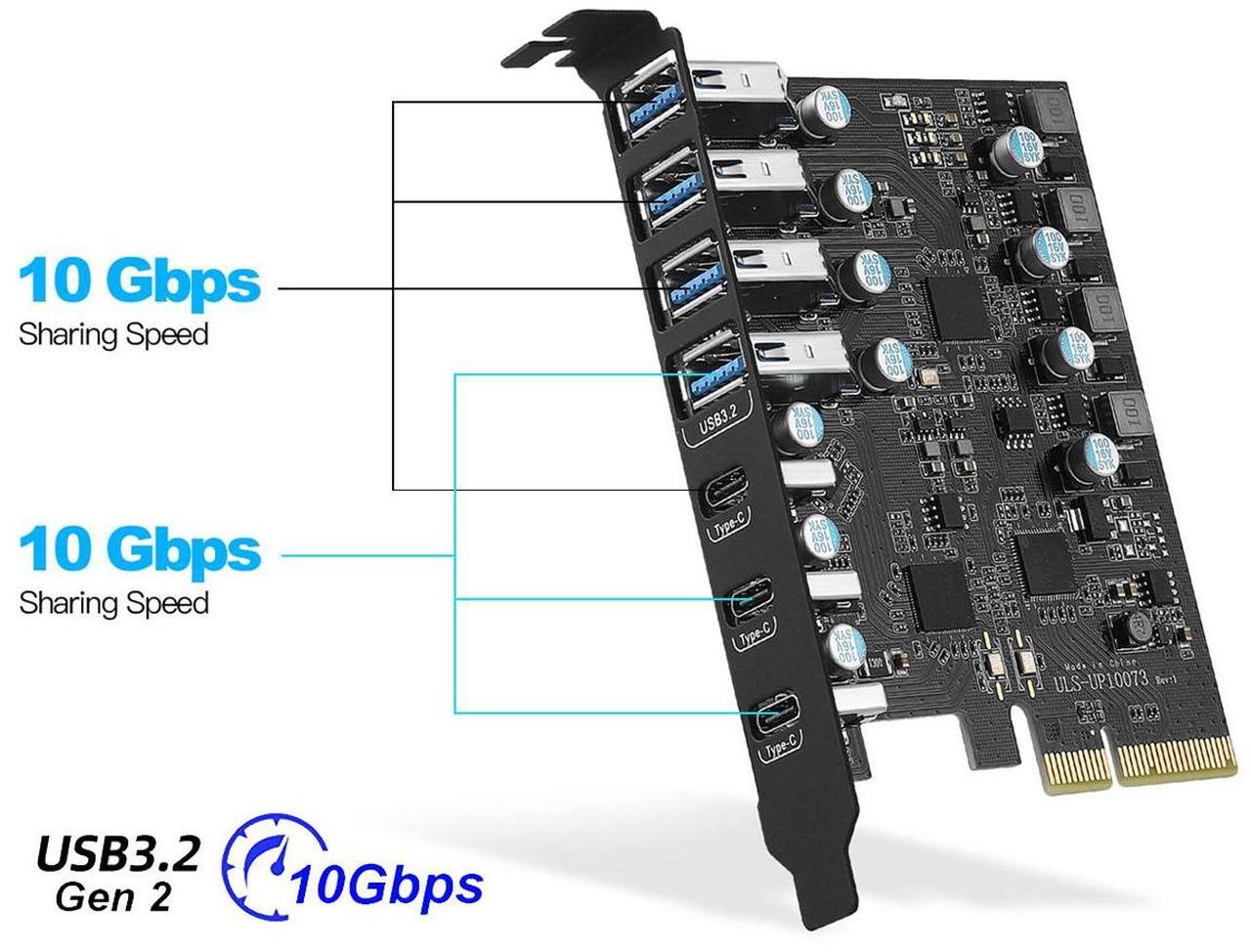 Alt view image 2 of 7 - PCIe 3.0/4.0 to 10Gbps USB 3.2 Gen2 Expansion Card,7-Ports (4 USB Type-A and 3 Type-C Ports) to PCI Express x4 PC USB Hub for Win10/8/7 Linux & MAC OS 10.8.2 above with Full-Profile Slot Cover