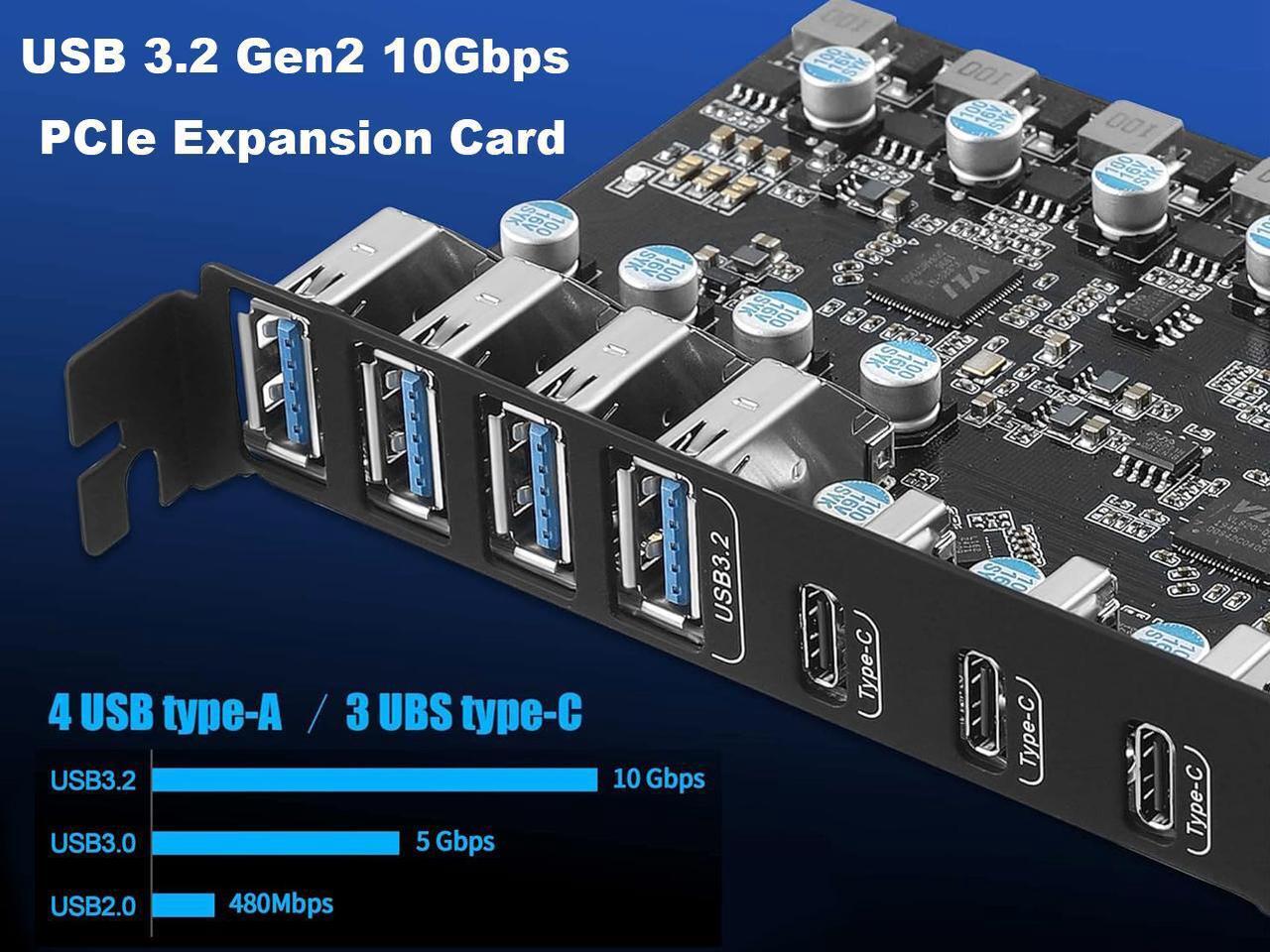 Alt view image 5 of 7 - PCIe 3.0/4.0 to 10Gbps USB 3.2 Gen2 Expansion Card,7-Ports (4 USB Type-A and 3 Type-C Ports) to PCI Express x4 PC USB Hub for Win10/8/7 Linux & MAC OS 10.8.2 above with Full-Profile Slot Cover
