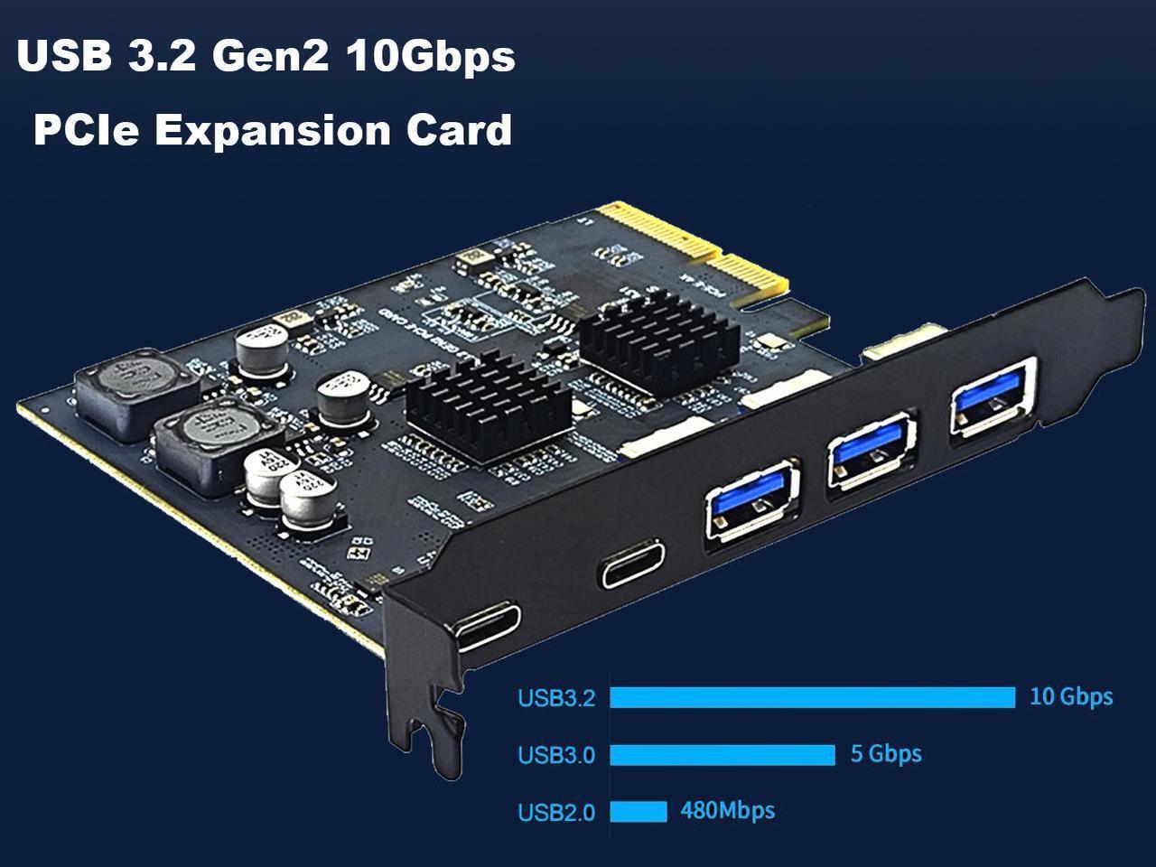 Alt view image 5 of 7 - PCIe 3.0/4.0 to 10Gbps USB 3.2 Gen2 Expansion Card,5-Ports (2x USB Type-C,3x USB A) to PCI Express x4 PC Internal USB Hub for Windows 10/8/7 Linux and MAC OS 10.8.2 above with Full-Profile Slot Cover