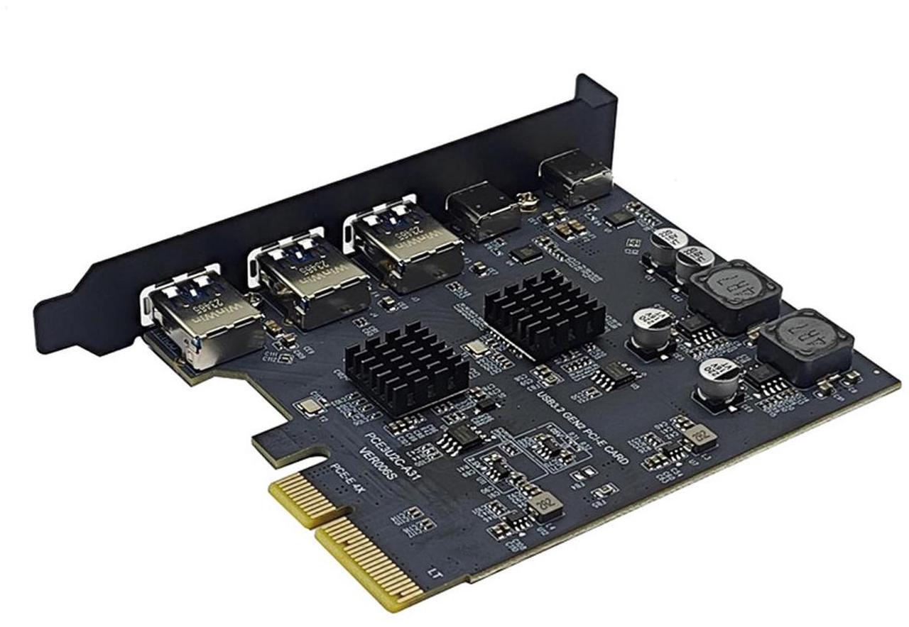 Alt view image 4 of 7 - PCIe 3.0/4.0 to 10Gbps USB 3.2 Gen2 Expansion Card,5-Ports (2x USB Type-C,3x USB A) to PCI Express x4 PC Internal USB Hub for Windows 10/8/7 Linux and MAC OS 10.8.2 above with Full-Profile Slot Cover