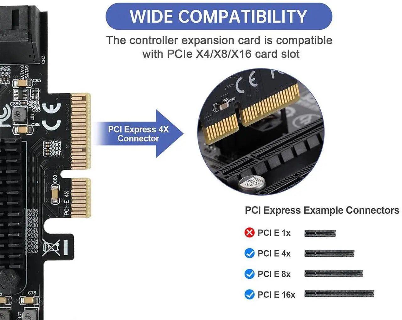 Alt view image 4 of 7 - SATA PCIe Card 10 Ports, 6 Gbps SATA 3.0 to PCI-e X4 Card,PCI Express to SATA(Non-Raid) Controller Expansion Card with Full Profile & Low Profile Bracket for 10 Ports SSD and HDD