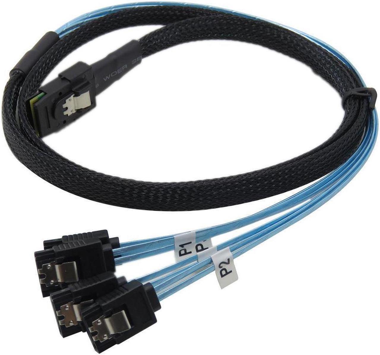 1 Meter Internal Mini SAS 36pin SFF-8087 Host/Controller to 4 x SATA 7pin Target/Backplane Forward Breakout Cable w/ Nylon Braiding