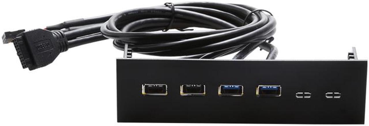 PC computer 5.25 inch  front panel USB Port Hub Splitter 2 Ports USB 3.0 & 2 Ports USB 2.0,60CM Cable of  USB Type A Female to motherboard -Black Plastic