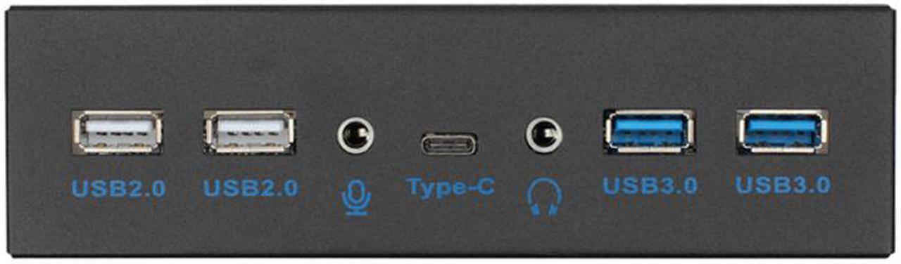 5.25 Inch Front Panel 5 Ports USB Hub w/ HD Audio Output Port & Microphone Input, USB 3.2 Gen 2(10Gbps) Type-C+2 x USB 3.0 & 2 x USB 2.0 w/ USB 3.2 20Pin(aka Type-E),USB 3.0 20-Pin Header Cable