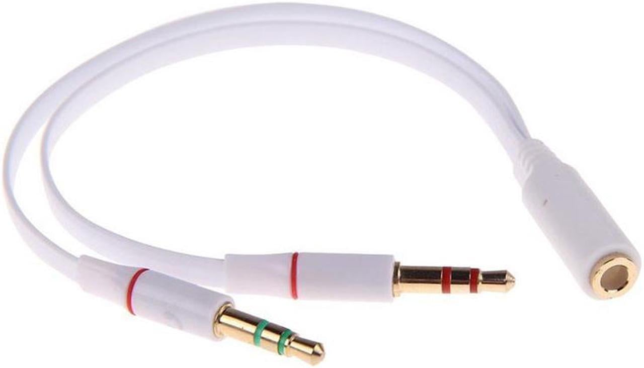 3.5mm 4 Position TRRS Female to 2 3-Pole Male Gold Plated Headphone Mic Audio Y Splitter Flat Cable - 8 inch,White