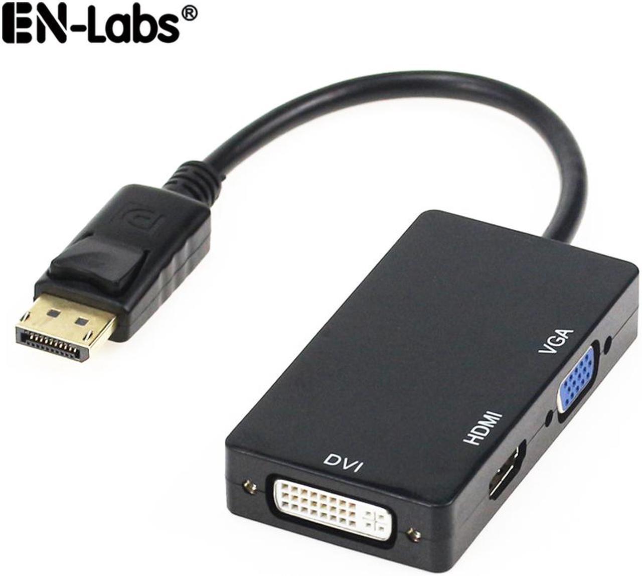 EnLabs ADDP2VDHBK 1080p DisplayPort to HDMI/DVI/VGA Converter - 3-in-i DP to HDMI/DVI/VGA Multiport Adapter Cable - 1920x1080p - Black