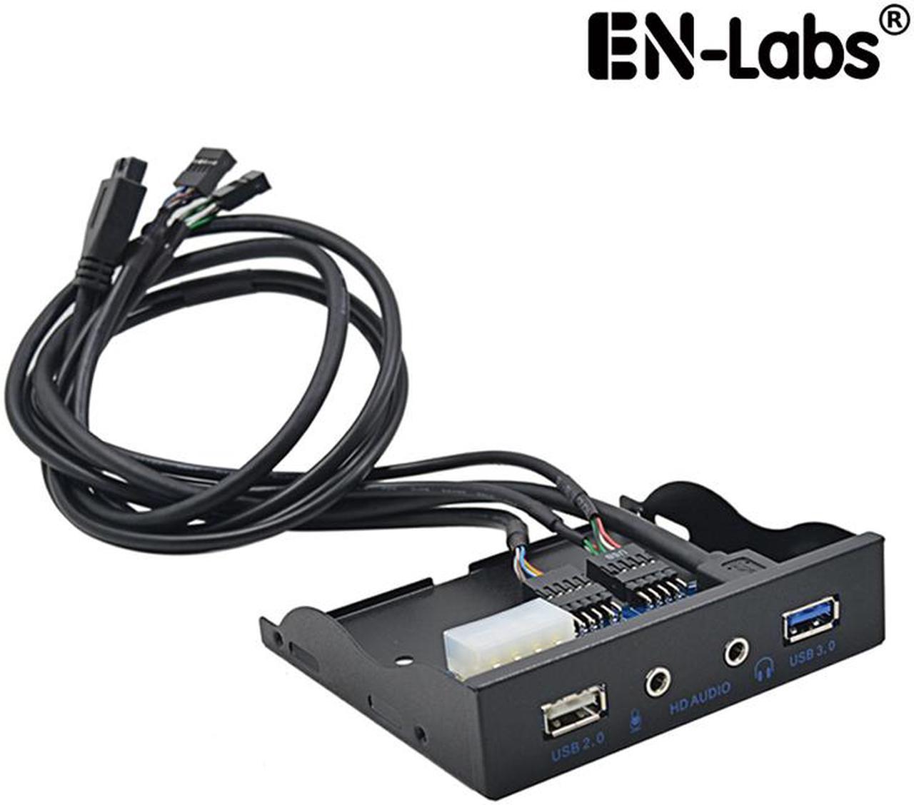 EnLabs FP35U2U3AM 3.5 inch USB Front Panel Audio Microphone, USB 3.0 & USB 2.0 Hub Floppy Panel Adapter HD Stereo Audio Output & Mic input - 2 Feet 9pin, 20pin USB Cable, Black