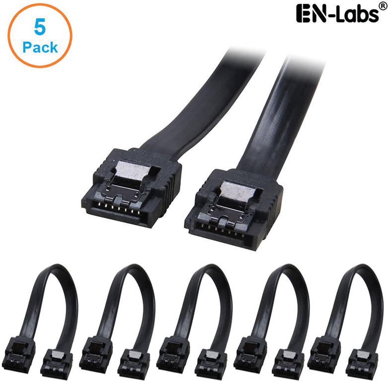 EnLabs 5PKSATAIII25CMBK 5 Pack SATA 3.0 6Gbps Straight HDD SDD Data Cable w/ Locking Latch - Black - 10 inch