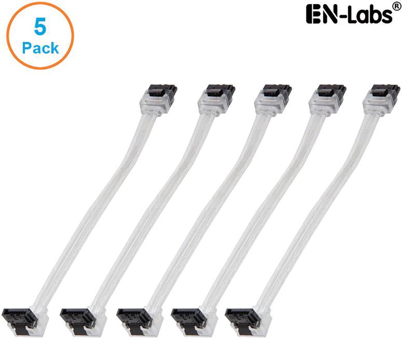 EnLabs 5PKSATAIII25CMCL90 5 Pack SATA 3.0 6Gbps Straight to 90 Degree Angle HDD SDD Data Cable w/ Locking Latch - Clear - 10 inch