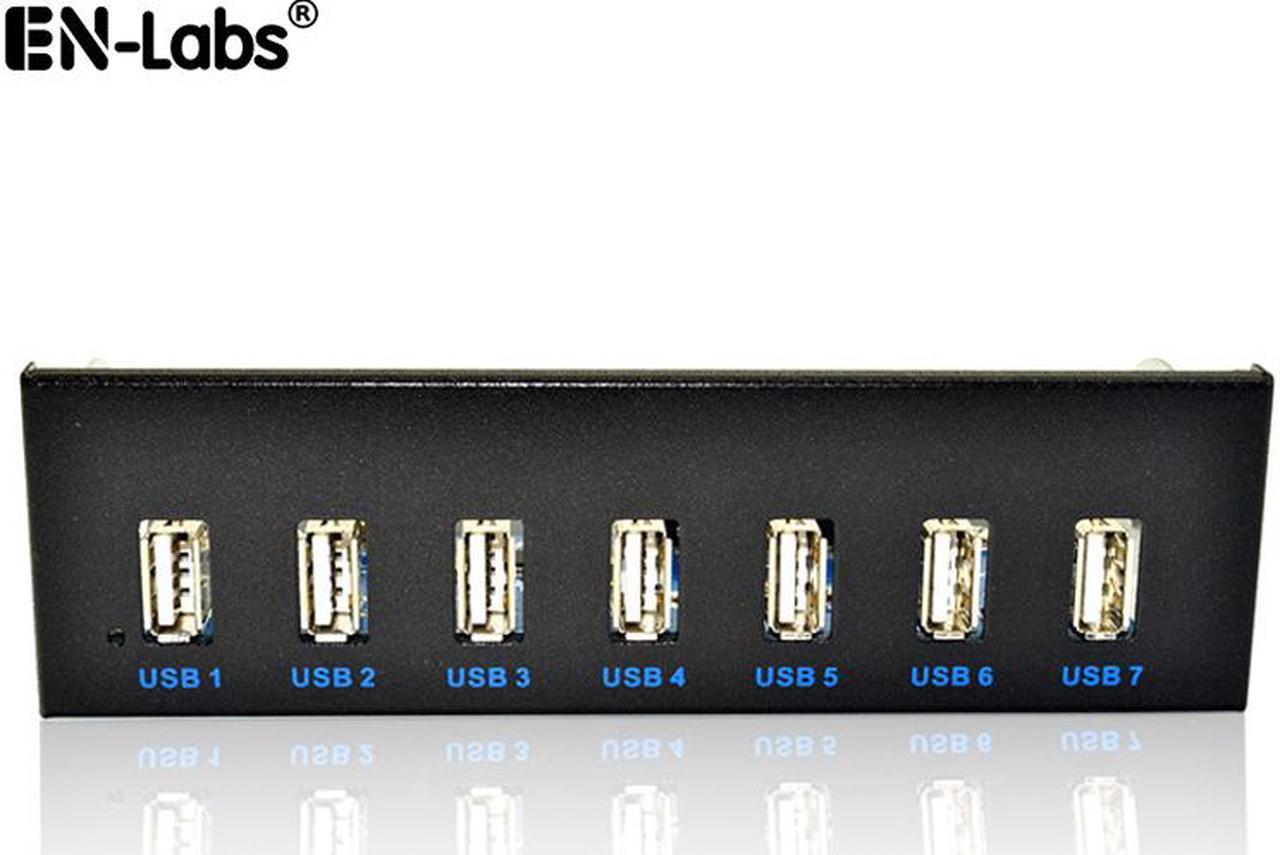 EnLabs FP525U27M PC Case 5.25 inch front panel 7 Ports USB 2.0 USB Hub w/ SATA 15pin Power Connecor(USB 2.0 9pin Connector & 2ft Adapter Cable)