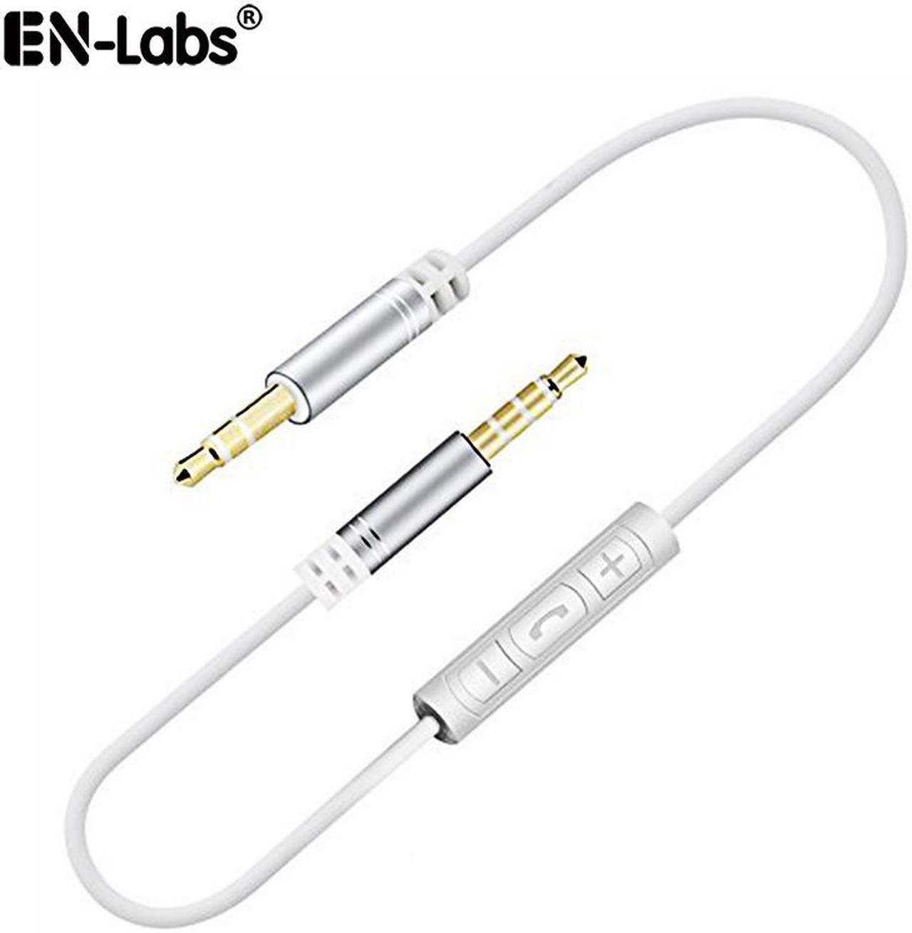 EnLabs 35RMMIC1MGY 3.5mm Aux Stereo Audio Cable w/ Mic and Volume Control In-line Remote Male Auxiliary Cord for Car, Headphone, iPhone, Computer Music and Voice Streaming -3.3ft - White Gray