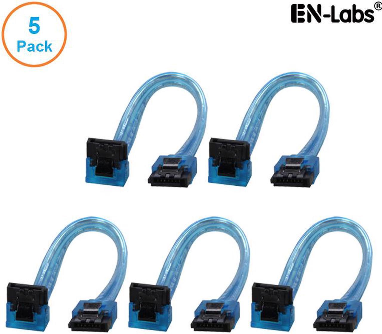 EnLabs 5PKSATAIII15CMBL90 5 Pack SATA 3.0 6Gbps Straight to 90 Degree Angle HDD SDD Data Cable w/ Locking Latch - UV Blue - 6 inch