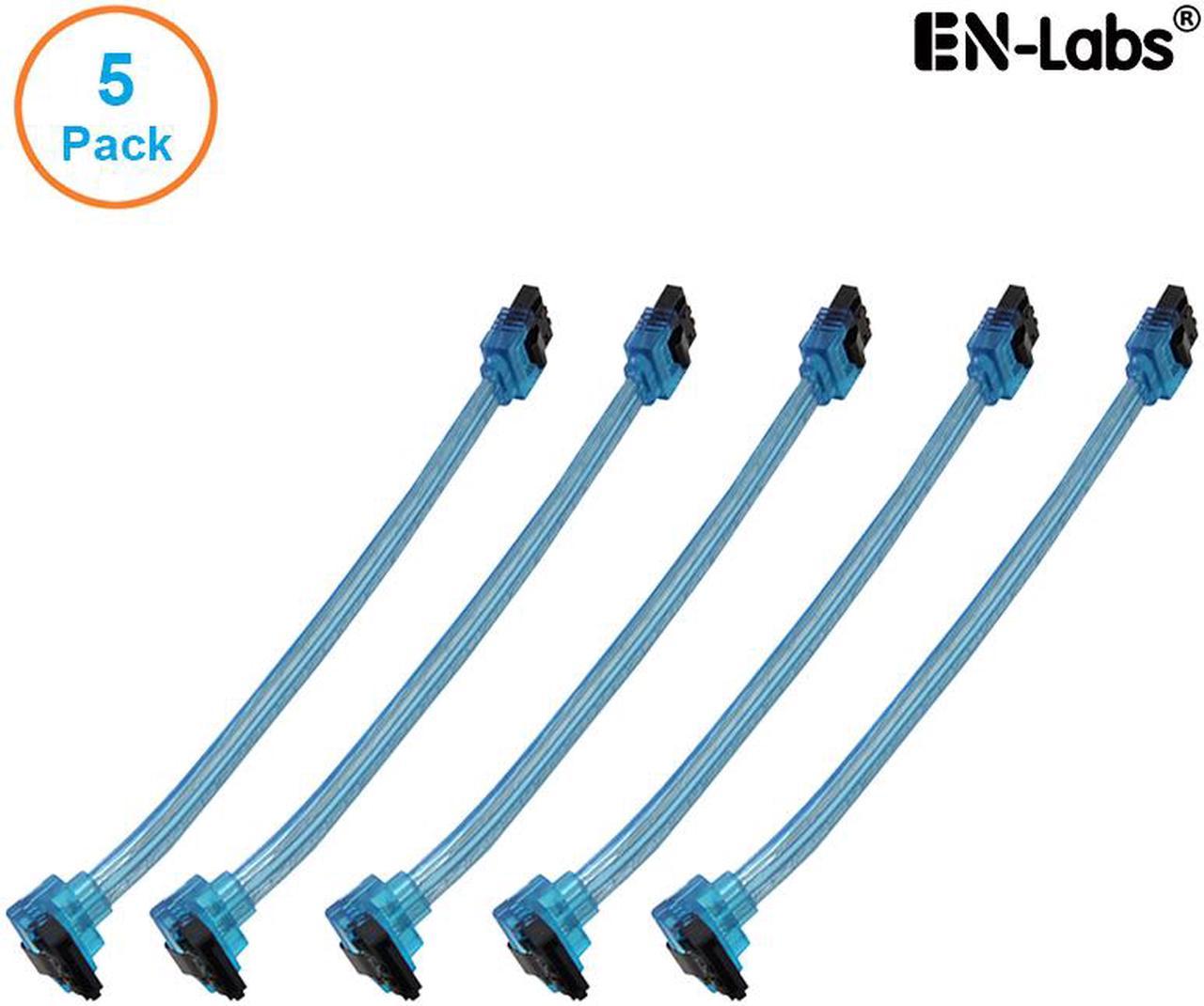 EnLabs 5PKSATAIII25CMBL90 5 Pack SATA 3.0 6Gbps Straight to 90 Degree Angle HDD SDD Data Cable w/ Locking Latch - UV Blue - 10 inch