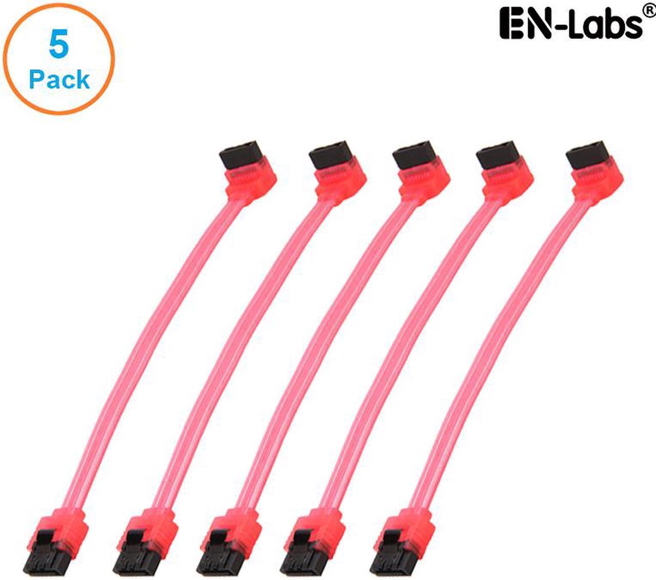 EnLabs 5PKSATAIII15CMRD90 5 Pack SATA 3.0 6Gbps Straight to 90 Degree Angle HDD SDD Data Cable w/ Locking Latch - UV Red - 6 inch