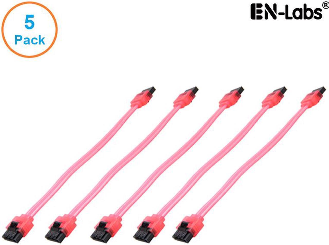 EnLabs 5PKSATAIII25CMRD 5 Pack SATA 3.0 6Gbps Straight HDD SDD Data Cable w/ Locking Latch - UV Red - 10 inch