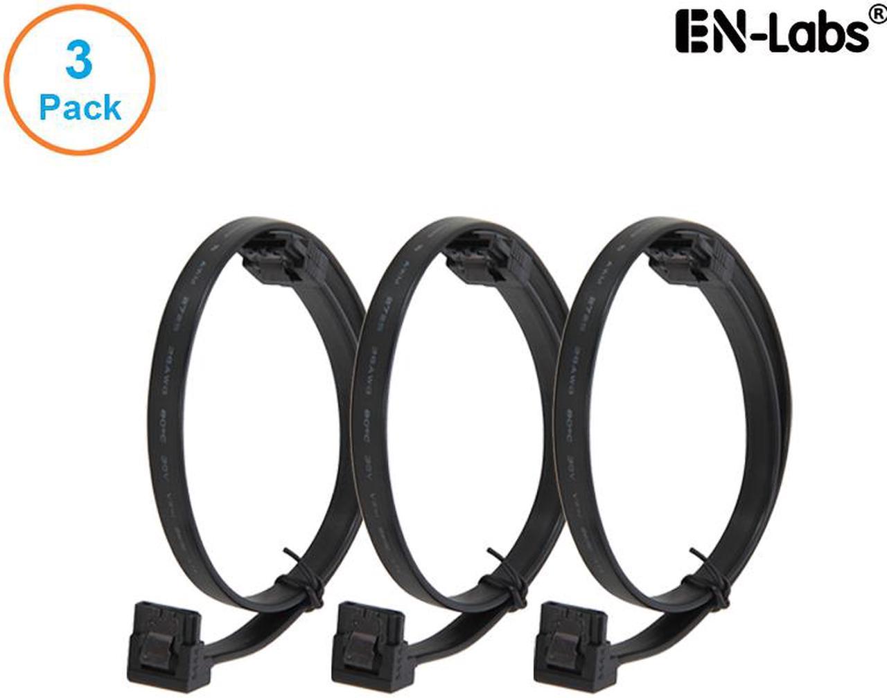 EnLabs 3PKSATAIII18BKA 3 Pack SATA 3.0 6Gbps Straight to 90 Degree Right-Angle HDD SDD Data Cable w/ Locking Latch - Black - 18 inch