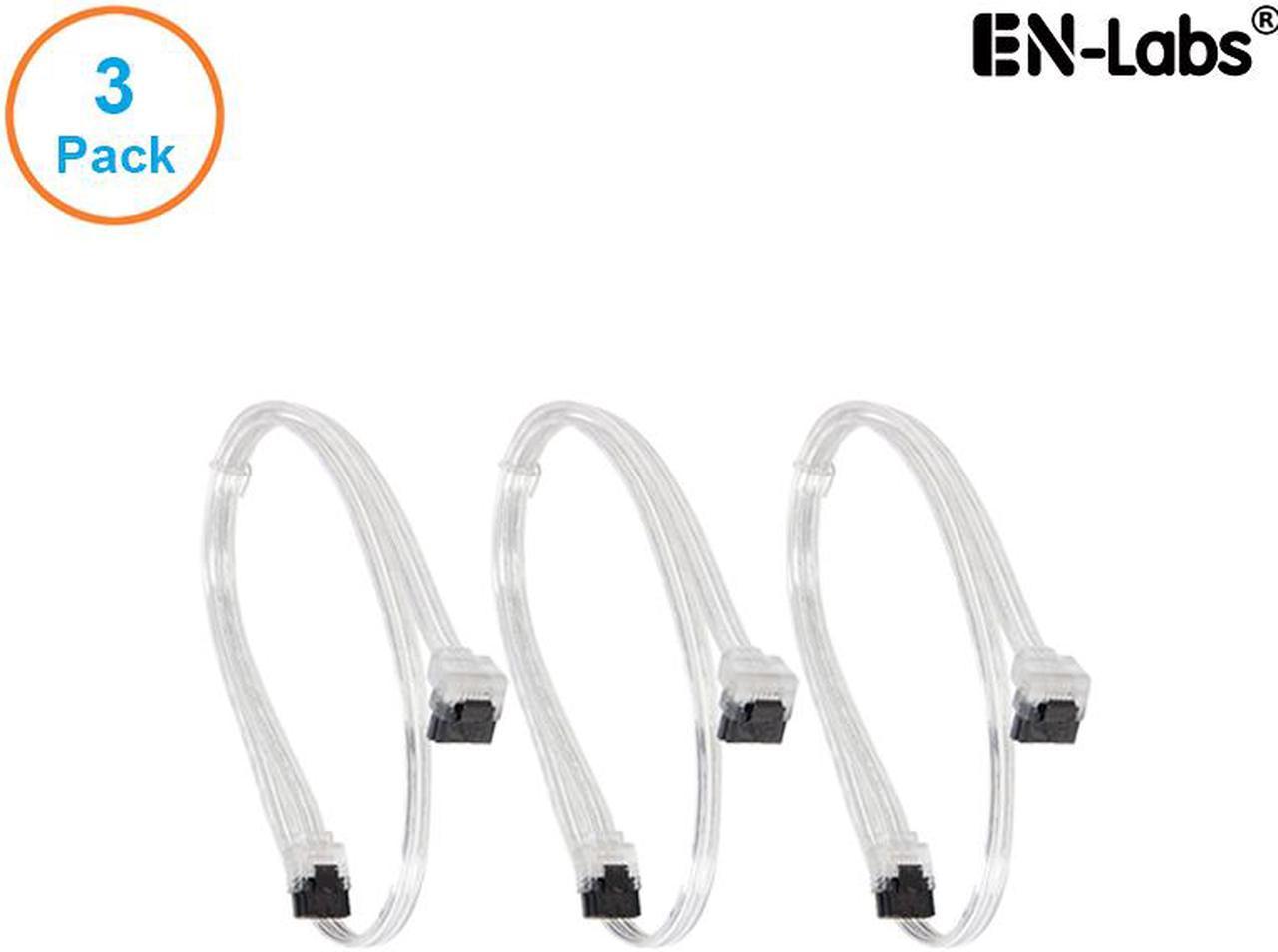 EnLabs 3PKSATAIII18CLA 3 Pack SATA 3.0 6Gbps Straight to 90 Degree Right-Angle HDD SDD Data Cable w/ Locking Latch - Clear - 18 inch