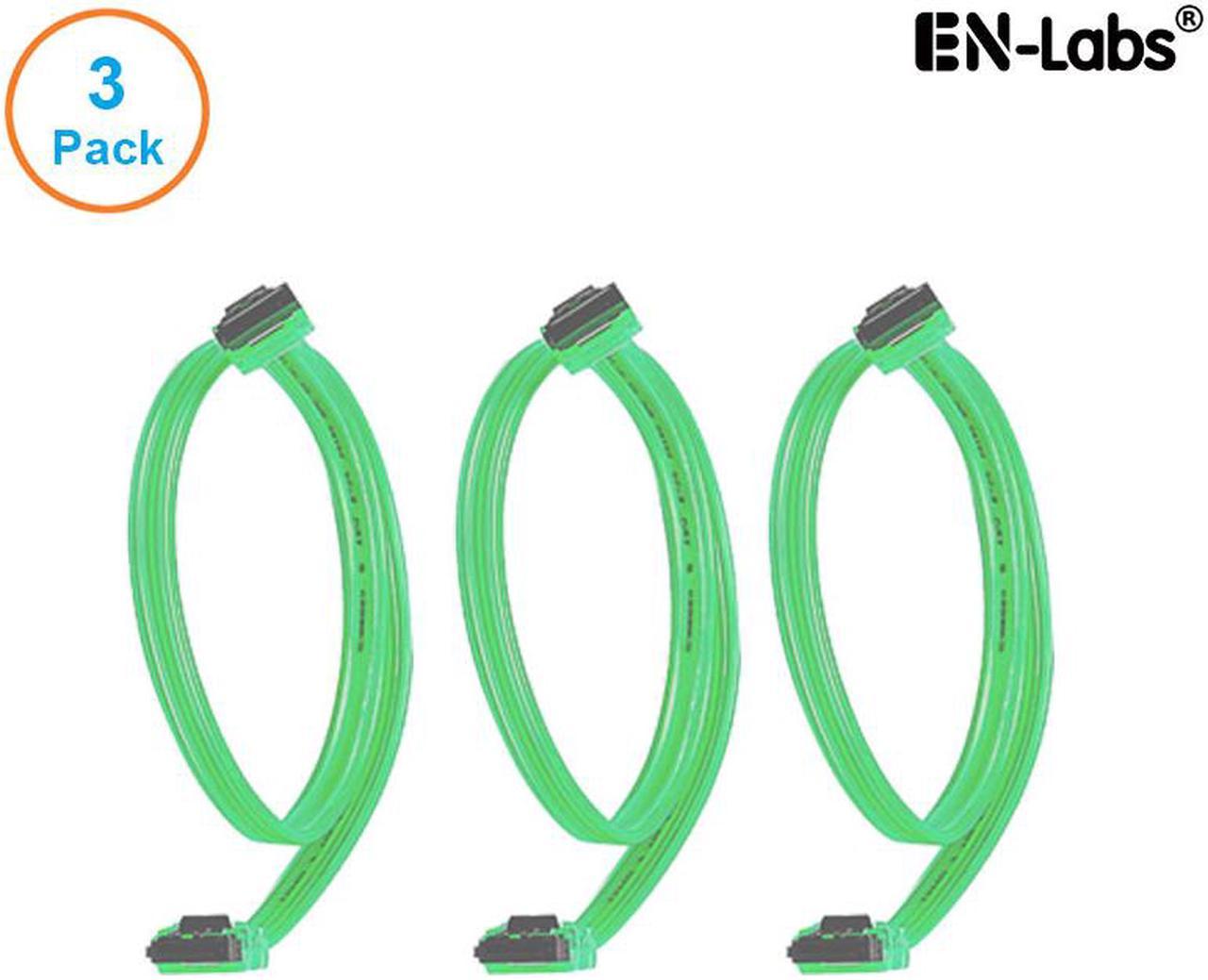 EnLabs 3PKSATAIII18GN 3 Pack SATA 3.0 6Gbps Straight HDD SDD Data Cable w/ Locking Latch - UV Green - 18 inch