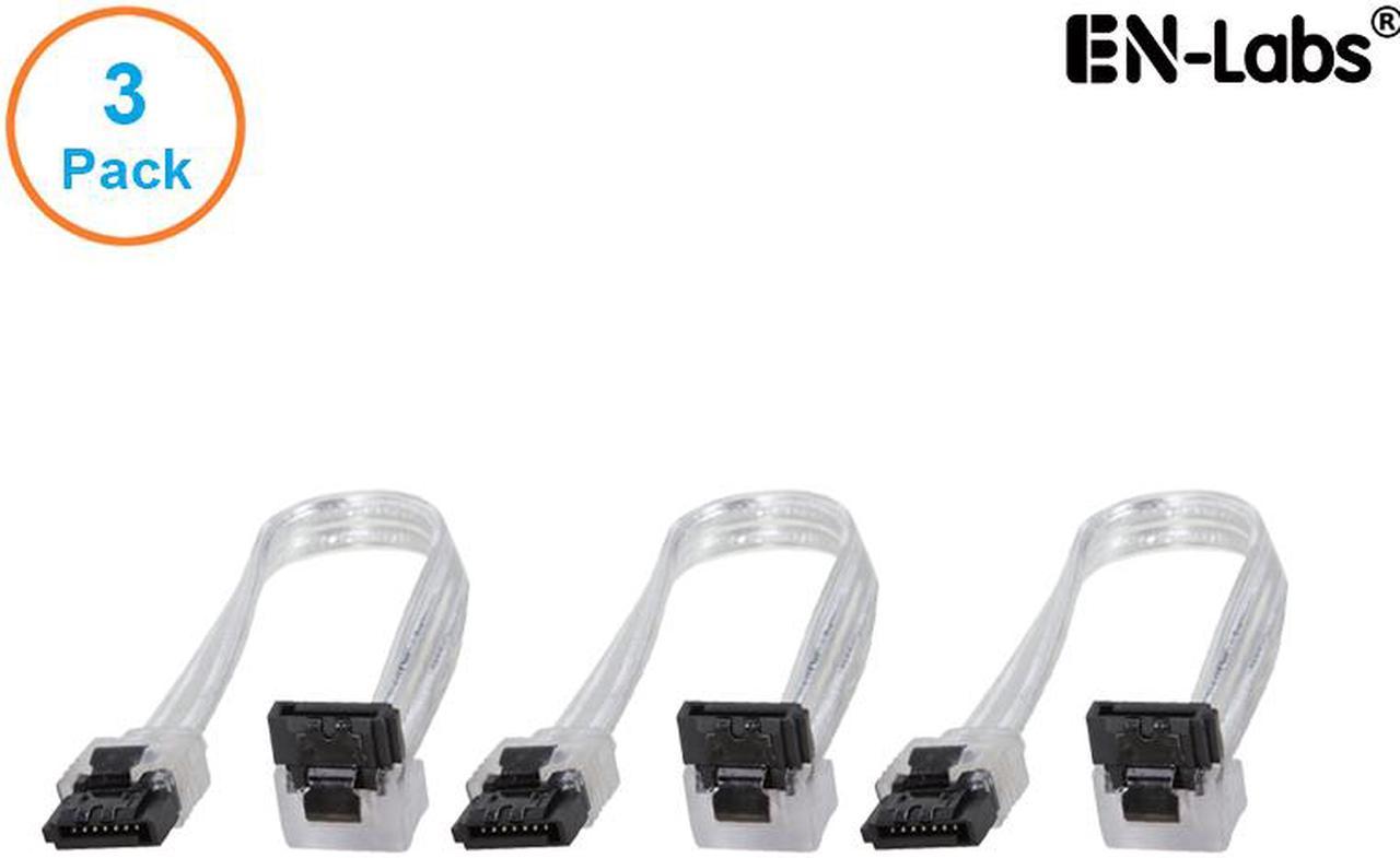 EnLabs 3PKSATAIII6CLA 3 Pack SATA 3.0 6Gbps Straight to 90 Degree Right-Angle HDD SDD Data Cable w/ Locking Latch - Clear - 6 inch