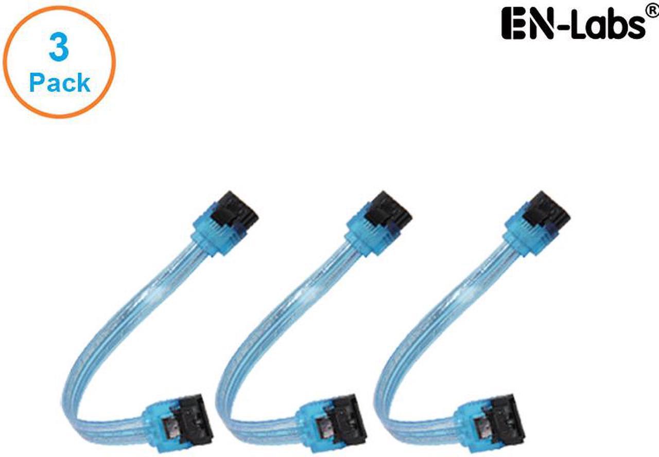 EnLabs 3PKSATAIII6BL 3 Pack SATA 3.0 6Gbps Straight HDD SDD Data Cable w/ Locking Latch - UV Blue - 6 inch